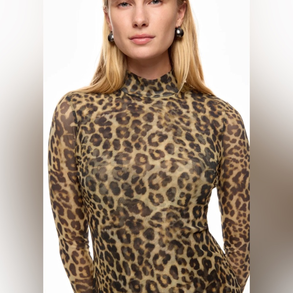 Express | leopard animal print see through mesh long sleeve shirt size S
